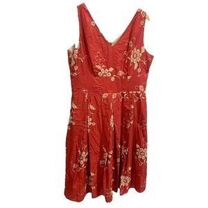 Robbie Bee  Dress Size 16 Sleeveless  100%cotton Red Tan‎ Lined Fit Flare